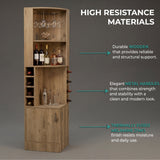 Tuhome Syrah Corner Bar Cabinet with Two External Shelves, Stemware Rack, Eight Cubbies, Modern Design for Living Room or Home Bar
