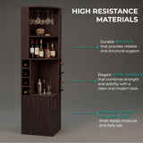 Tuhome Syrah Corner Bar Cabinet with Two External Shelves, Stemware Rack, Eight Cubbies, Modern Design for Living Room or Home Bar