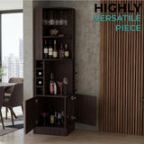 Tuhome Syrah Corner Bar Cabinet with Two External Shelves, Stemware Rack, Eight Cubbies, Modern Design for Living Room or Home Bar