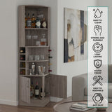 Tuhome Syrah Corner Bar Cabinet with Two External Shelves, Stemware Rack, Eight Cubbies, Modern Design for Living Room or Home Bar