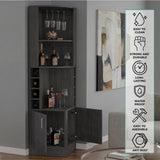 Tuhome Syrah Corner Bar Cabinet with Two External Shelves, Stemware Rack, Eight Cubbies, Modern Design for Living Room or Home Bar
