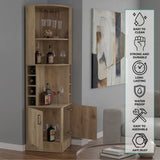 Tuhome Syrah Corner Bar Cabinet with Two External Shelves, Stemware Rack, Eight Cubbies, Modern Design for Living Room or Home Bar