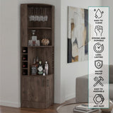 Tuhome Syrah Corner Bar Cabinet with Two External Shelves, Stemware Rack, Eight Cubbies, Modern Design for Living Room or Home Bar