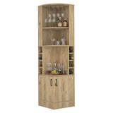Tuhome Syrah Corner Bar Cabinet with Two External Shelves, Stemware Rack, Eight Cubbies, Modern Design for Living Room or Home Bar