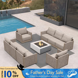 PURPLE LEAF Sanori Classical without Table Beige Patio Conversation Set with  Cushions and Ottoman for Deck