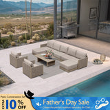 PURPLE LEAF Sanori Beige Symmetrical Outdoor Sectional  Modular Design with Cushions and Ottoman for Porch