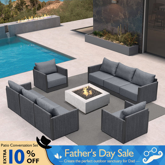 PURPLE LEAF Sanori Classical without Table Grey Patio Conversation Set with  Cushions and Ottoman for Deck
