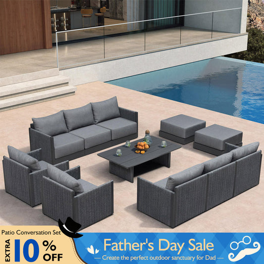 PURPLE LEAF Sanori Classical with Table Grey Patio Conversation Set with  Cushions and Ottoman for Poolside