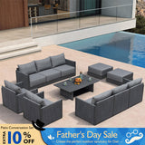 PURPLE LEAF Sanori Classical with Table Grey Patio Conversation Set with  Cushions and Ottoman for Poolside