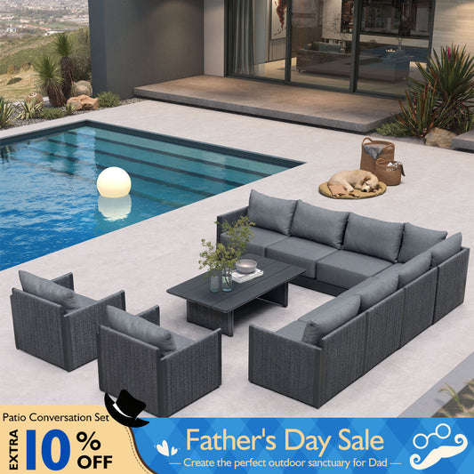 PURPLE LEAF Sanori L-Shaped Patio Couch Set Modular Sofa with Grey Cushions and Ottoman for Backyard