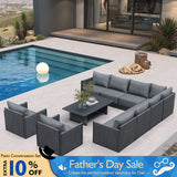 PURPLE LEAF Sanori L-Shaped Patio Couch Set Modular Sofa with Grey Cushions and Ottoman for Backyard