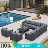 PURPLE LEAF Sanori L-Shaped Patio Couch Set Modular Sofa with Grey Cushions and Ottoman for Backyard