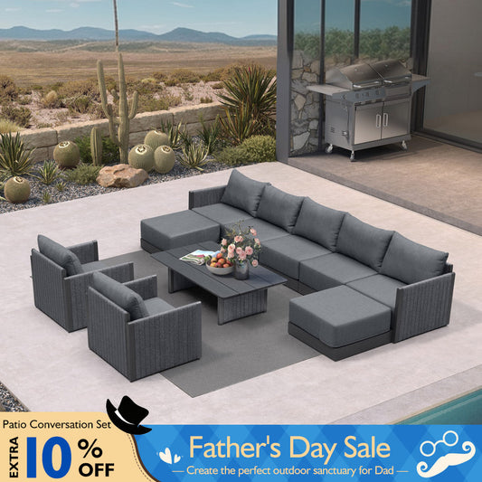 PURPLE LEAF Sanori Grey Symmetrical Outdoor Sectional  Modular Design with Cushions and Ottoman for Porch