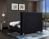 Savan Velvet Luxe Bed with Deep Button Tufting, Customizable Gold and Chrome Legs for Elegance