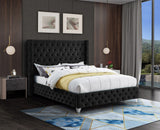 Savan Velvet Luxe Bed with Deep Button Tufting, Customizable Gold and Chrome Legs for Elegance