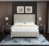 Savan Velvet Bed with Deep Button Tufting and Customizable Gold or Chrome Legs for Luxury Style