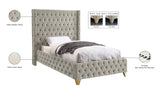 Savan Velvet Bed with Deep Button Tufting and Customizable Gold or Chrome Legs for Luxury Style