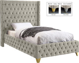 Savan Velvet Bed with Deep Button Tufting and Customizable Gold or Chrome Legs for Luxury Style