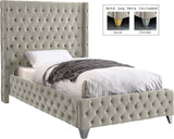 Savan Velvet Bed with Deep Button Tufting and Customizable Gold or Chrome Legs for Luxury Style