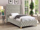Savan Velvet Bed with Deep Button Tufting and Customizable Gold or Chrome Legs for Luxury Style