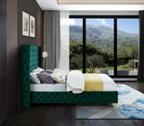 Savan Luxe Velvet Bed with Wingback Design, Deep Tufting, and Customizable Gold or Chrome Legs