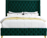 Savan Luxe Velvet Bed with Wingback Design, Deep Tufting, and Customizable Gold or Chrome Legs
