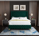 Savan Luxe Velvet Bed with Wingback Design, Deep Tufting, and Customizable Gold or Chrome Legs