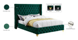 Savan Luxe Velvet Bed with Wingback Design, Deep Tufting, and Customizable Gold or Chrome Legs