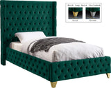 Savan Luxe Velvet Bed with Wingback Design, Deep Tufting, and Customizable Gold or Chrome Legs