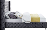 Savan Velvet Bed with Wingback Design, Deep Button Tufting, Gold and Chrome Legs for Luxe Style