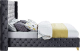 Savan Velvet Bed with Wingback Design, Deep Button Tufting, Gold and Chrome Legs for Luxe Style
