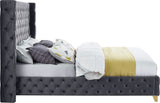 Savan Velvet Bed with Wingback Design, Deep Button Tufting, Gold and Chrome Legs for Luxe Style