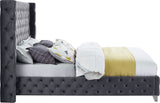 Savan Velvet Bed with Wingback Design, Deep Button Tufting, Gold and Chrome Legs for Luxe Style