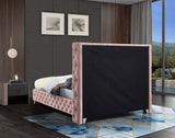 Savan Velvet Bed with Luxurious Deep Button Tufting and Customizable Gold or Chrome Legs