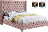 Savan Velvet Bed with Luxurious Deep Button Tufting and Customizable Gold or Chrome Legs