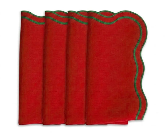 Green and Red Napkins - Scalloped Edge