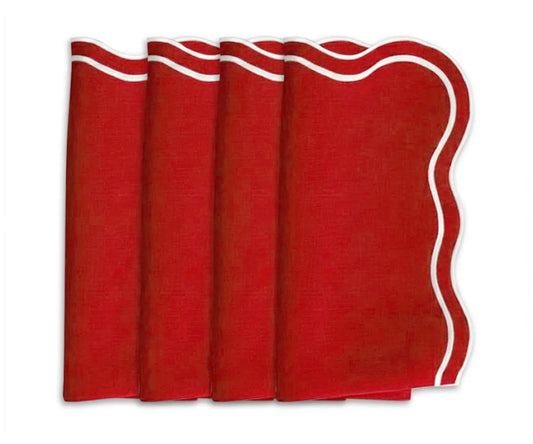 Cloth Red Napkins - Scalloped Napkins