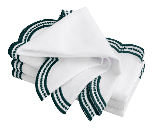 Green Scalloped Embroidered Napkins