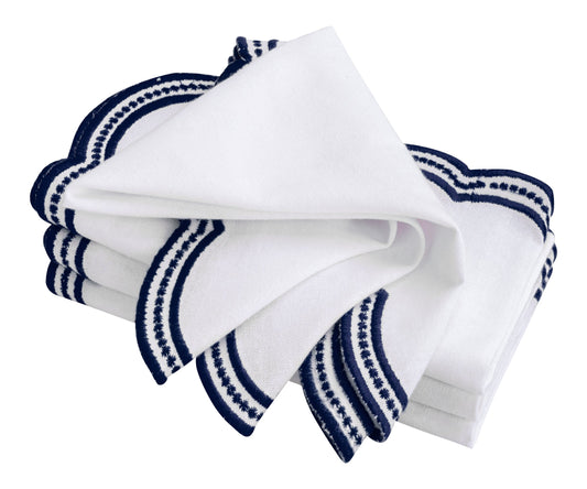 Navy blue Scalloped Embroidered Napkins