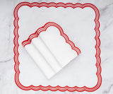 Red Scalloped Embroidered Napkins