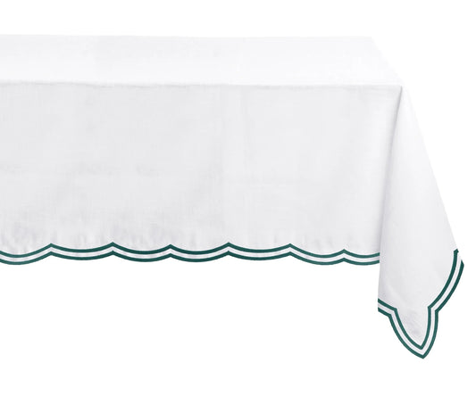 White Cloth Tablecloths - Green Embroidered