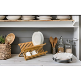 Bamboo Dish Drying Rack - 2-Tier Foldable Dish Rack for Kitchen Counter