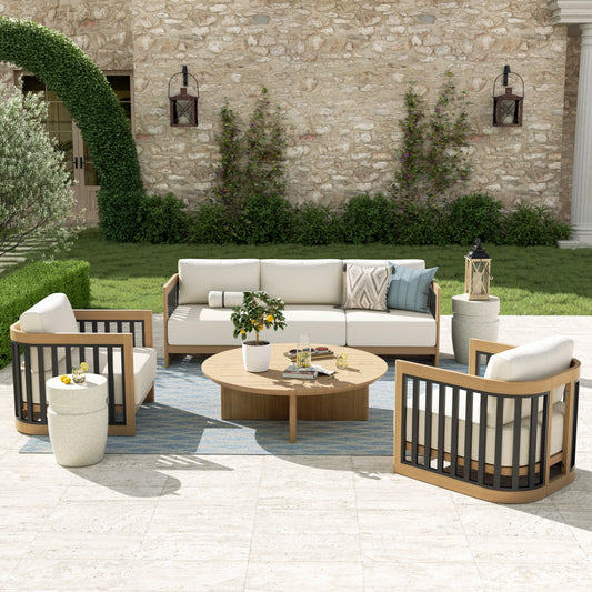 Sereno Outdoor Sofa and 2 Chairs with Round Coffee Table