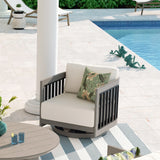Sereno Outdoor Aluminum Sofa Set With Swivel Chairs and Round Coffee Table