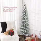 HOMCOM 5ft Artificial Christmas Tree, Snow Flocked Branches, Metal Base, Pencil Xmas Tree