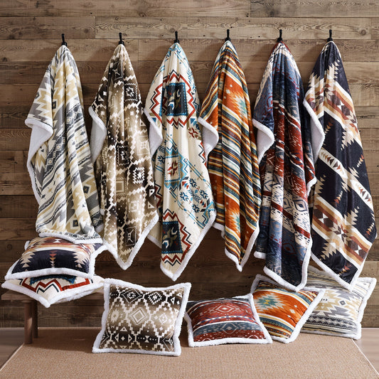 Home on the Range Aztec Campfire Sherpa Throw, 6 MOQ