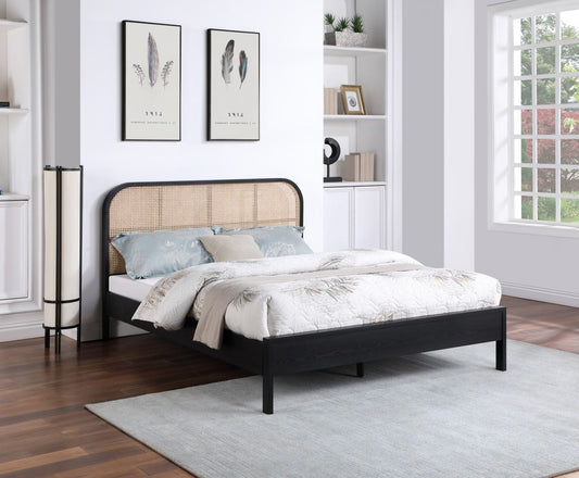 Siena Mid-Century Modern Bed with Elegant Cane Headboard and Durable Ash Wood for Timeless Style