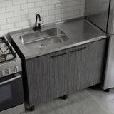 Napoles Utility Sink with Faucet Inclued and Integrated Steel Counter top, Freestanding cabinet with two doors, Metal Handles and Two interior shelves.