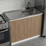 Napoles Utility Sink with Faucet Inclued and Integrated Steel Counter top, Freestanding cabinet with two doors, Metal Handles and Two interior shelves.