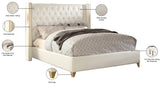Soho Elegant Leather Wing Bed with Gold Nail Head Details and Deep Tufted Design for Modern Style